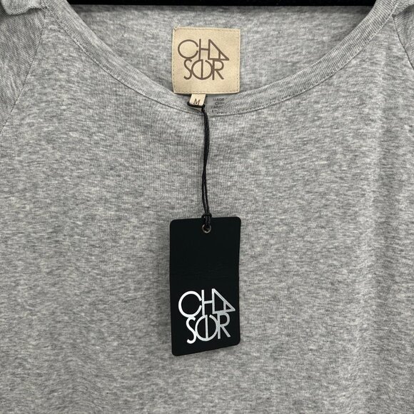 NWT CHASER *Flawed* Heather Gray Long Sleeve Ruffle Open Neck Shirt Size Medium - Picture 4 of 5